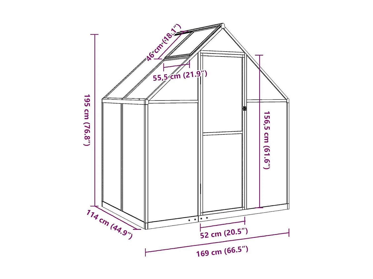 Invernadero de carpa para plantas flores y verduras con estructura de base 169 x 114 x 195 cm aluminio antracita 02_0044484