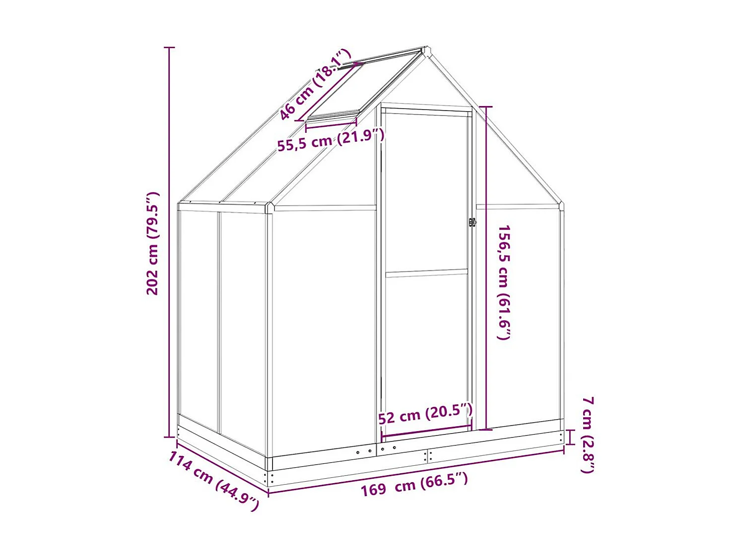 Tenda de estufa abrigo planta flor vegetais com estrutura de base prateada 169 x 114 x 202 cm alumínio Prata 02_0044518