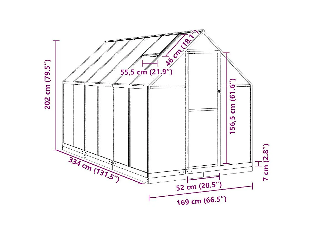 Serra tenda riparo piante fiori ortaggi con base telaio argento 334 x 169 x 202 cm alluminio argento 02_0044524