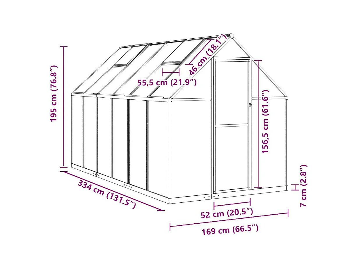 Invernadero de carpa para plantas flores y verduras con estructura de base 334 x 169 x 195 cm aluminio antracita 02_0044501