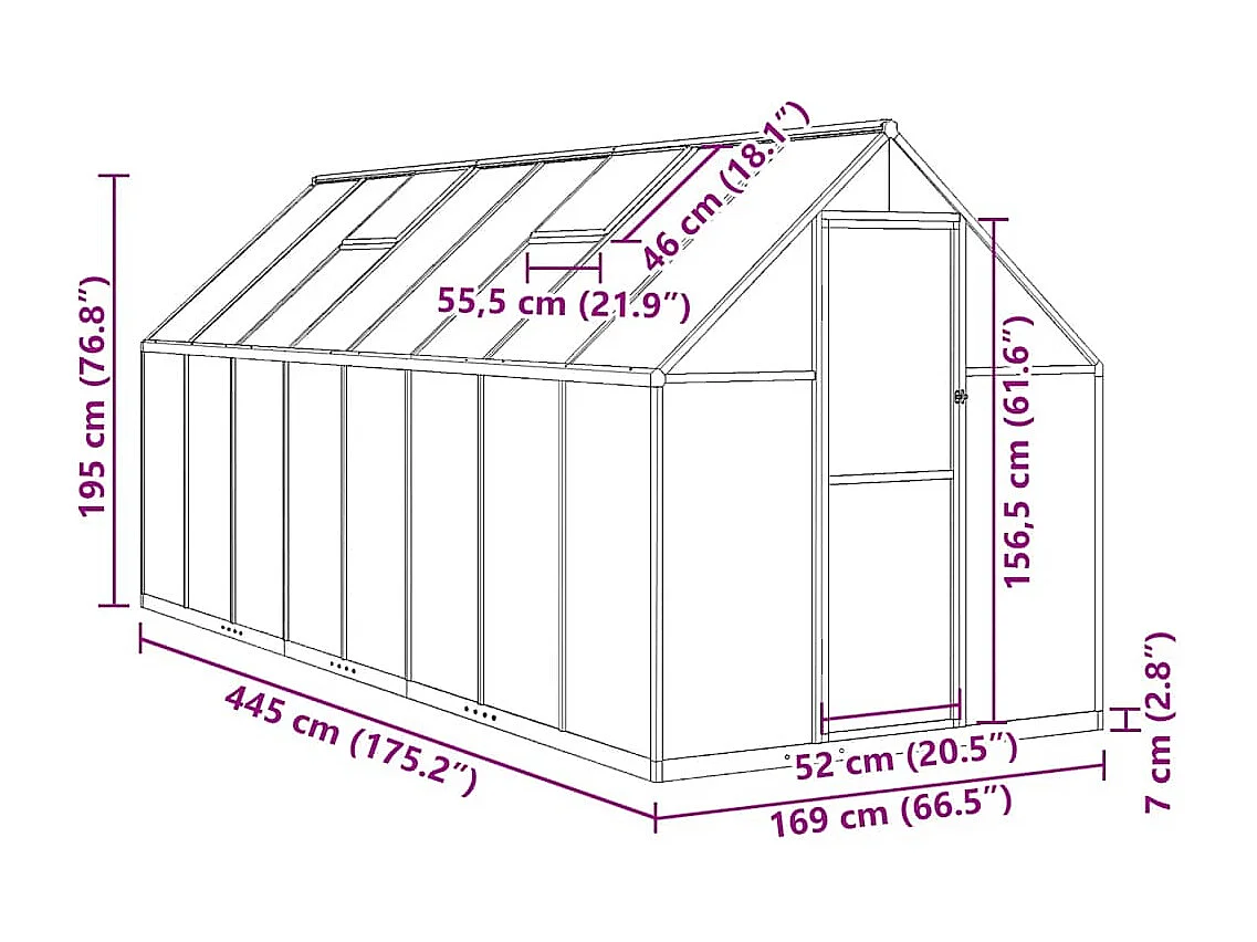 Invernadero de carpa para plantas flores y verduras con estructura de base 445 x 169 x 195 cm aluminio antracita 02_0044505