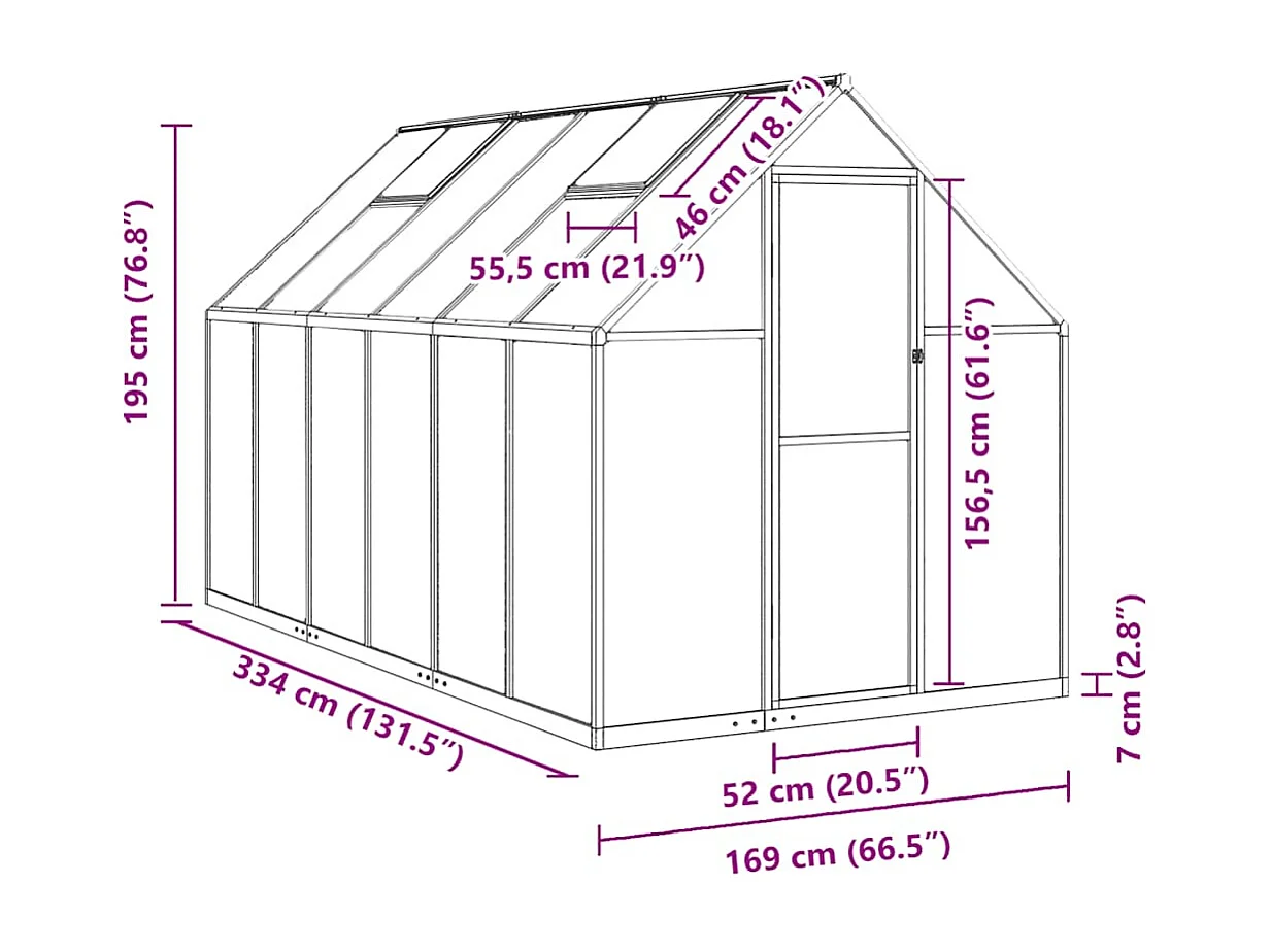 Tenda de estufa abrigo para plantas flores vegetais com estrutura de base 334 x 169 x 195 cm alumínio verde 02_0044502
