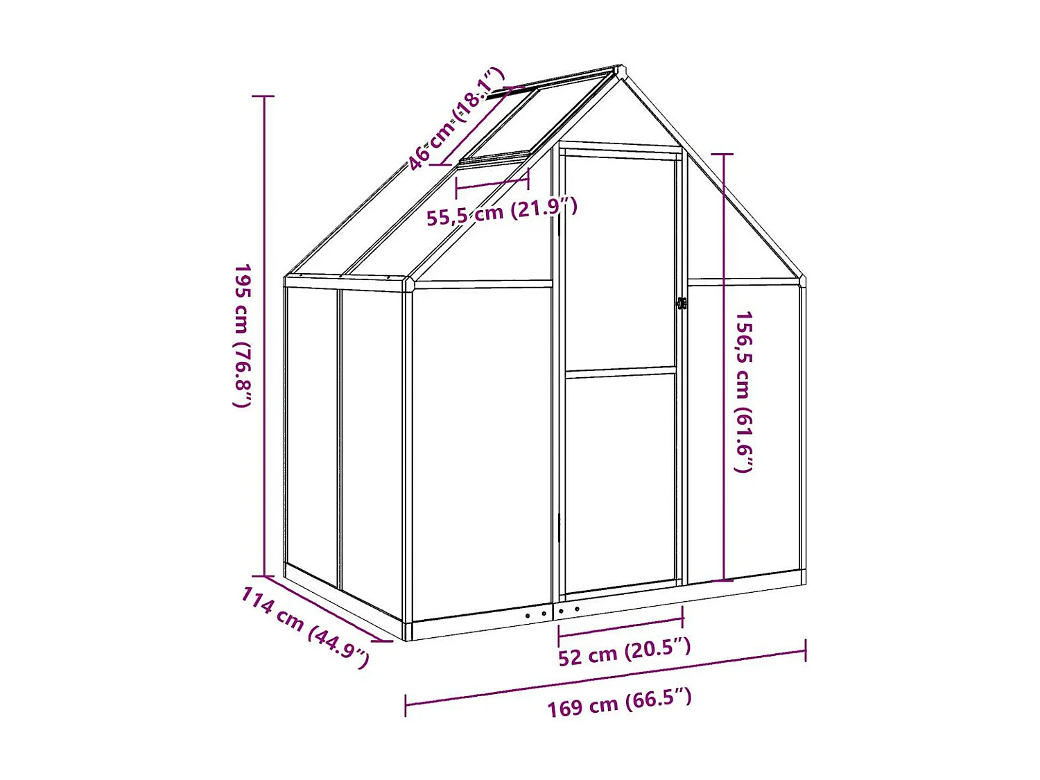 Tenda de estufa abrigo planta flor vegetais com estrutura de base prata 169 x 114 x 195 cm alumínio prata 02_0044515