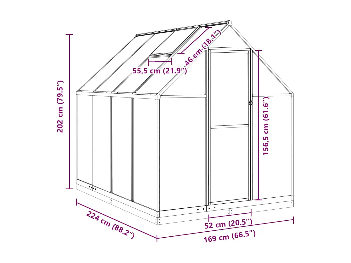 Serra tenda riparo piante fiori ortaggi con telaio di base 224 x 169 x 202 cm alluminio verde 02_0044499