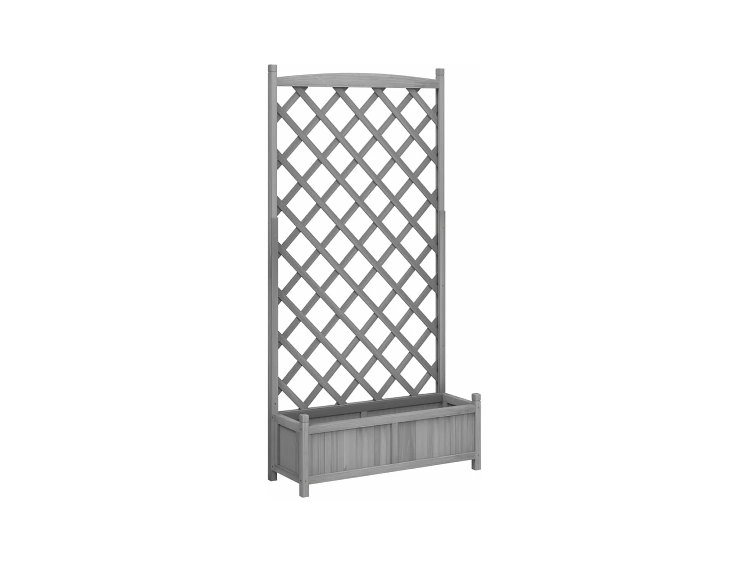 Vassoio per fioriera aiuola rialzata piante fiori terrazza giardino con traliccio in legno massello di abete grigio 02_0038322