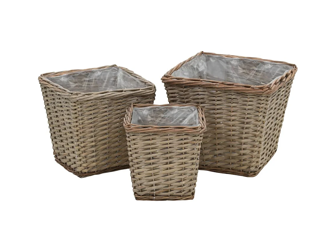Macetero arriate elevado plantas flores jardín 3 piezas mimbre con forro de PE 02_0001330