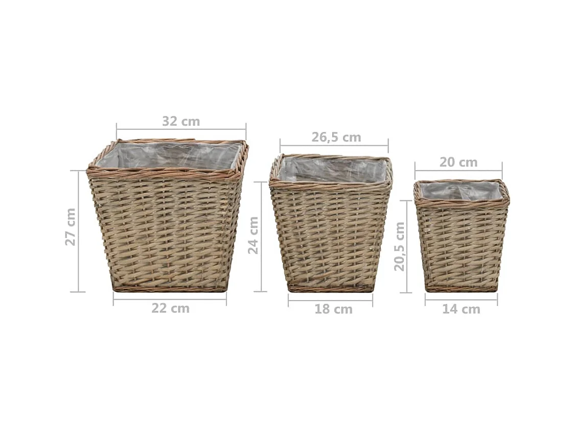Macetero arriate elevado plantas flores jardín 3 piezas mimbre con forro de PE 02_0001330