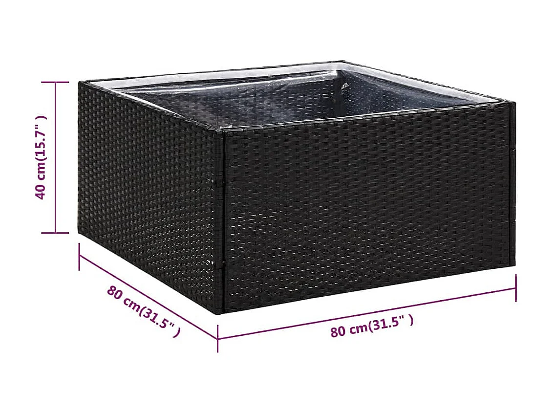 Vassoio per fioriera aiuola rialzata piante fiori terrazza giardino 80 x 80 x 40 cm Resina intrecciata nera 02_0037909