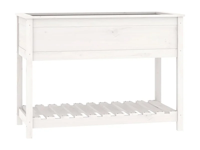 Vaso per fioriera aiuola rialzata piante fiori terrazza giardino con ripiano 111,5 x 54 x 81 cm legno massiccio di pino bianco 02_0038386