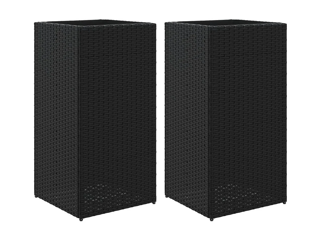 Conjunto de 2 vasos para canteiros elevados flores e terraços de jardim 40 x 40 x 80 cm resina preta trançada 02_0038968