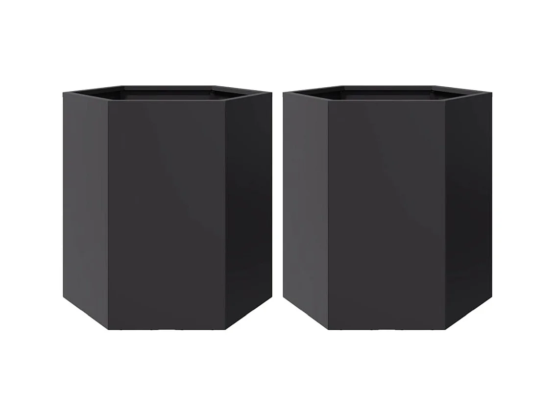 Vaso per fioriera aiuola rialzata piante fiori giardino terrazze set da 2 esagono 46 x 40 x 45 cm acciaio nero 02_0039074