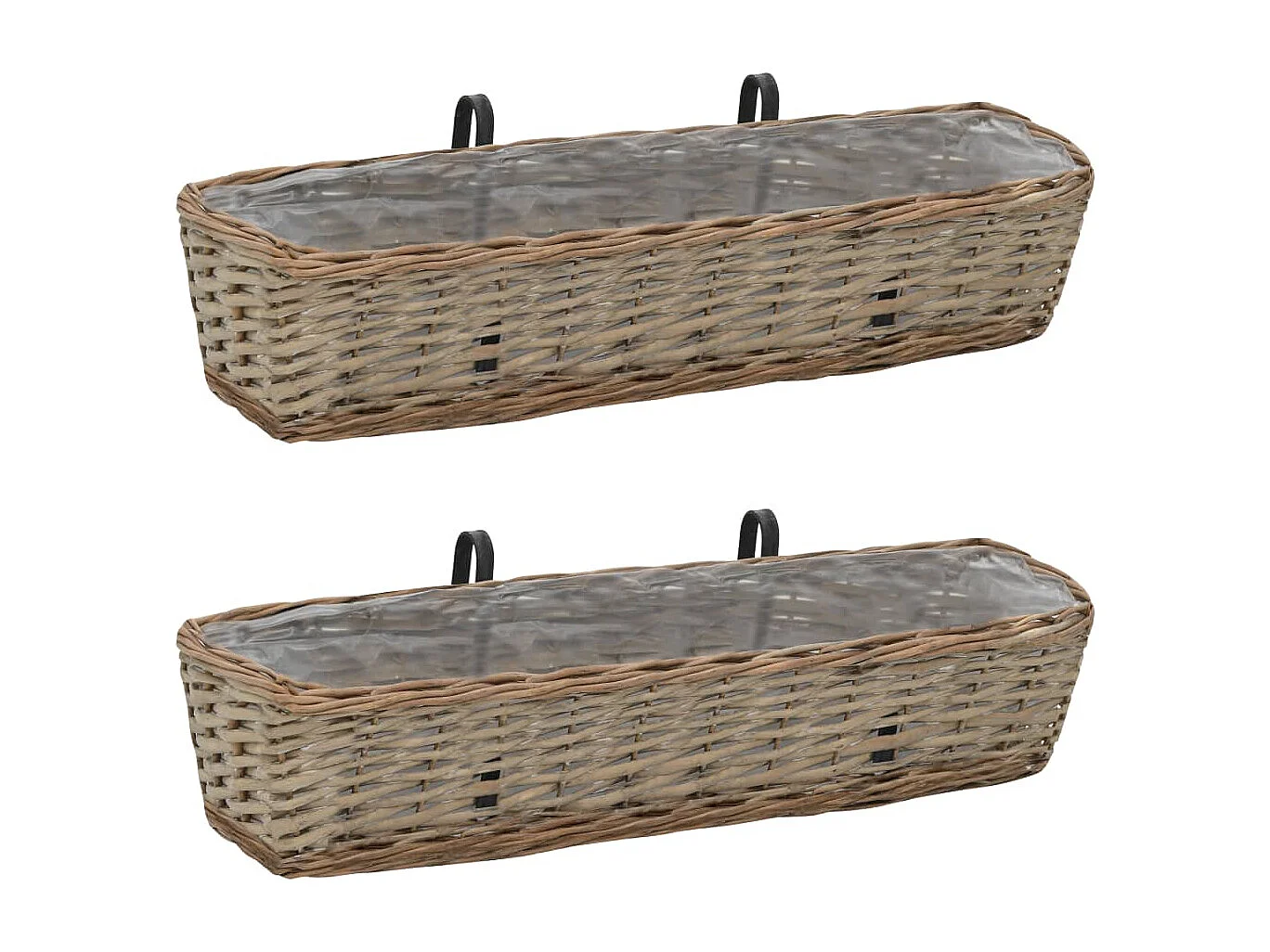 Juego de 2 jardineras de balcón de mimbre con revestimiento de PE 80 cm marrón 02_0000886
