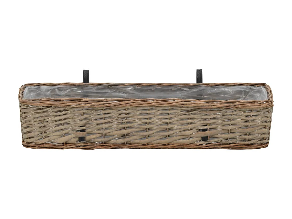 Juego de 2 jardineras de balcón de mimbre con revestimiento de PE 80 cm marrón 02_0000886