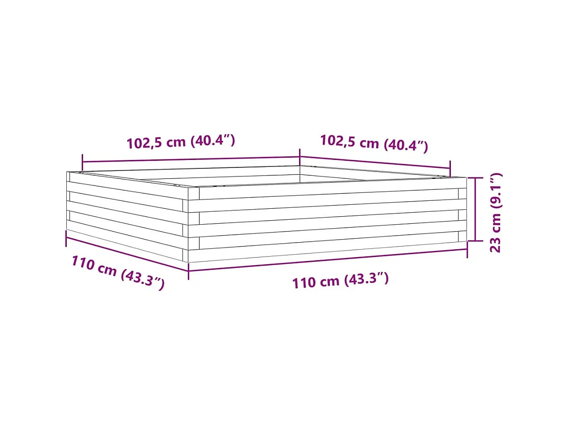 Jardinière bac lit surélevé bois marron 110 x 110 x 23 cm 02_0037298