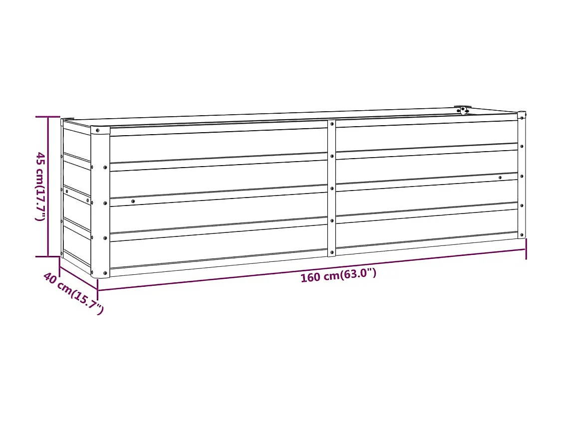 Macetero bancal elevado plantas flores terraza jardín oxidado 160 x 40 x 45 cm acero corten marrón 02_0039862