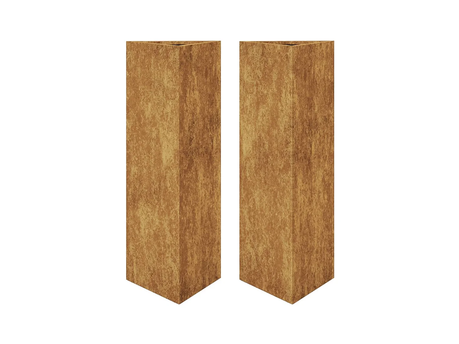 Vaso per fioriera aiuola rialzata piante fiori giardino terrazzi set da 2 triangolari 30 x 26 x 75 cm acciaio corten marrone 02_0039095