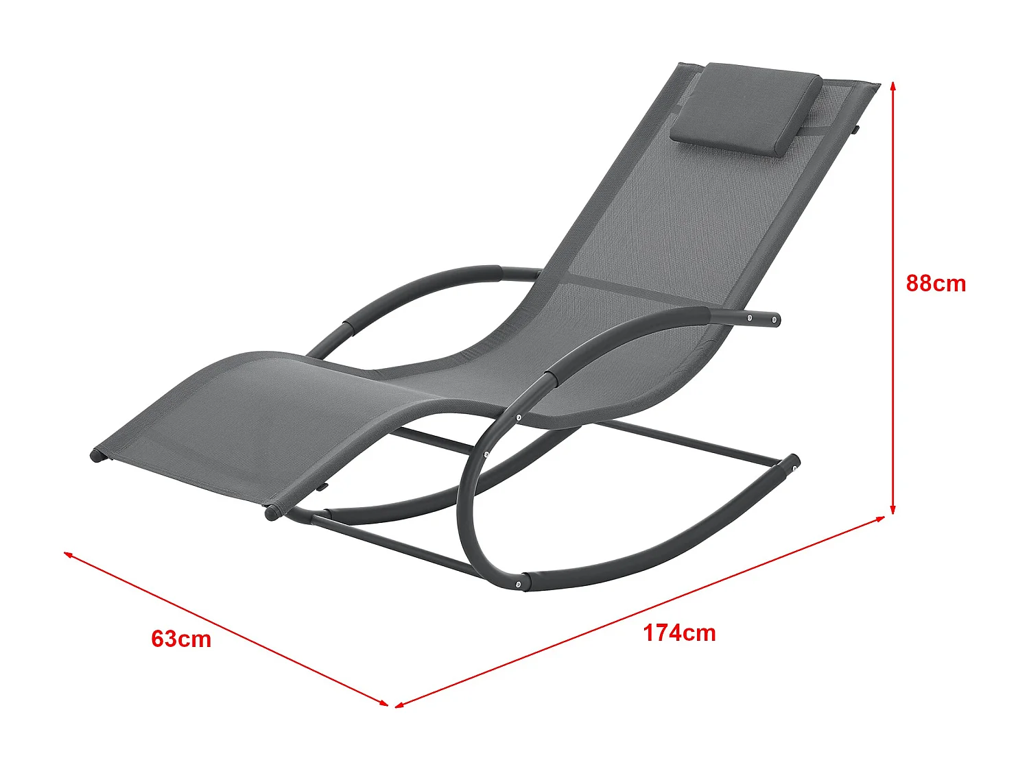 Tarent lettino prendisole a dondolo in tessuto acciaio 174 x 63 x 88 cm grigio scuro 03_0006404