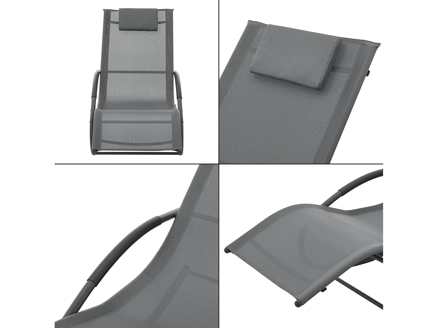 Tarent lettino prendisole a dondolo in tessuto acciaio 174 x 63 x 88 cm grigio scuro 03_0006404