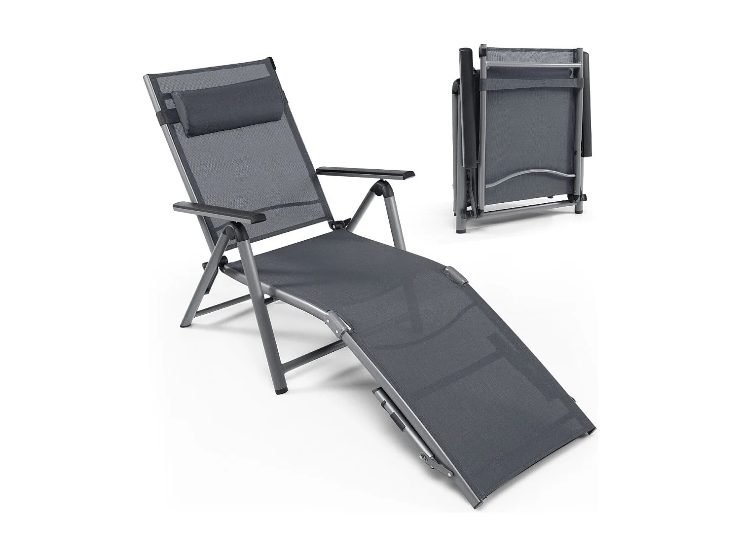 Sillón de exterior de aluminio con 8 posiciones de respaldo y 2 patas regulables en tejido gris de secado rápido 20_0008157