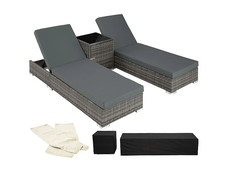 Espreguiçadeira dupla de 5 posições com 2 conjuntos de capas + capa protetora cinza 2208050