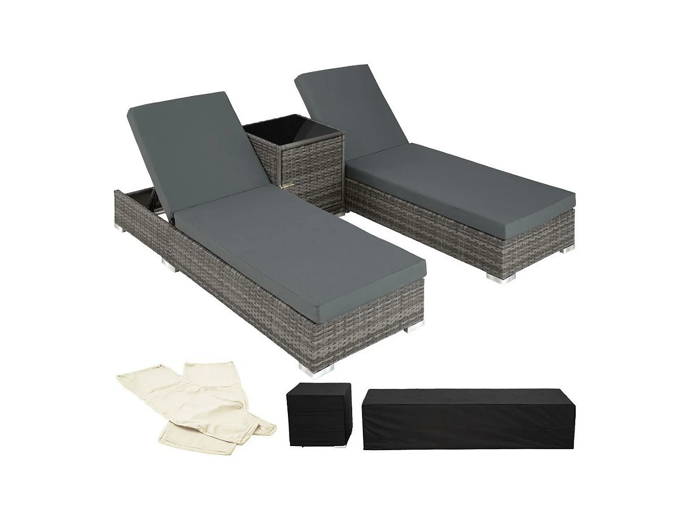 Lettino prendisole duo a 5 posizioni con 2 set di coperture + copertura protettiva grigia 2208050