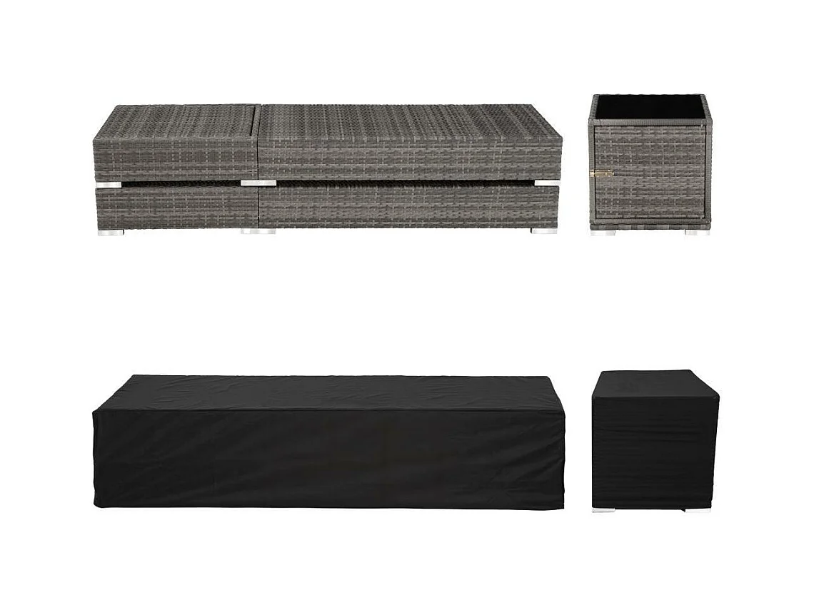 Lettino prendisole duo a 5 posizioni con 2 set di coperture + copertura protettiva grigia 2208050