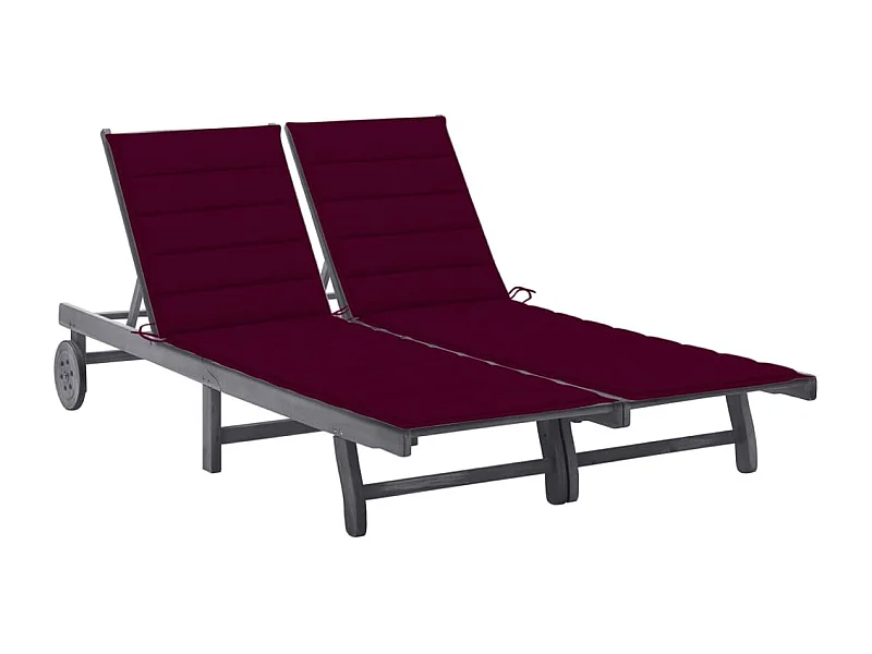 Espreguiçadeira espreguiçadeira para banhos de sol cama de jardim terraço mobiliário de exterior de 2 lugares com almofada cinza acácia 02_0012231