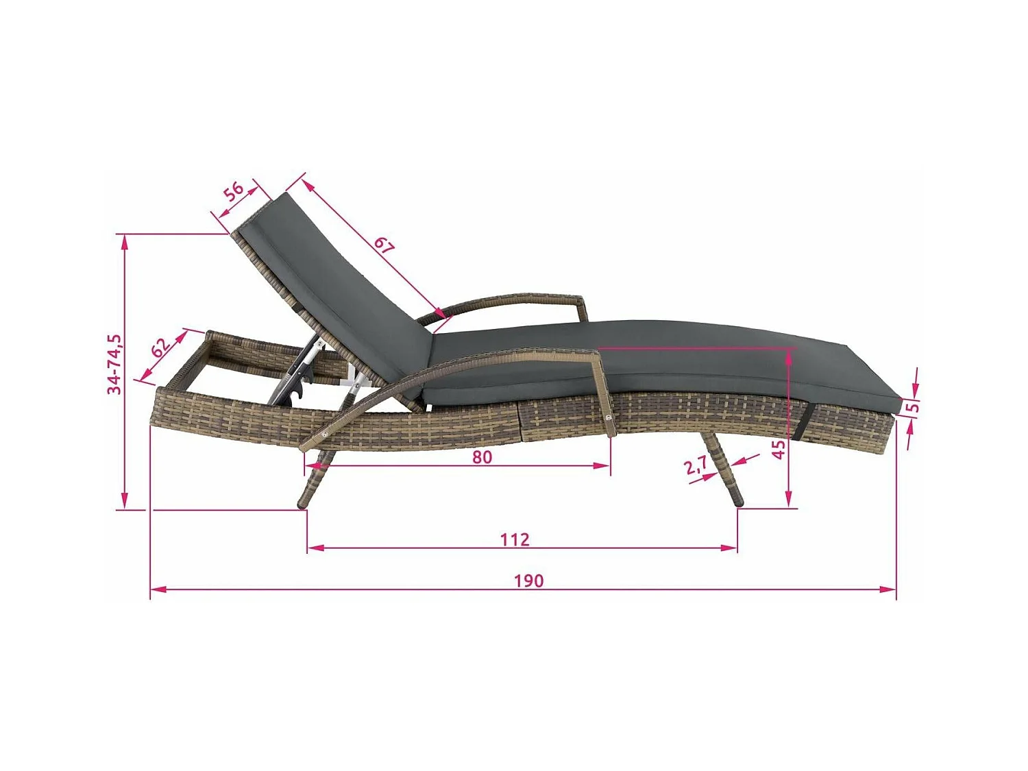 Bain de soleil transat marron 190 x 62 x 74.5 cm 08_0000227