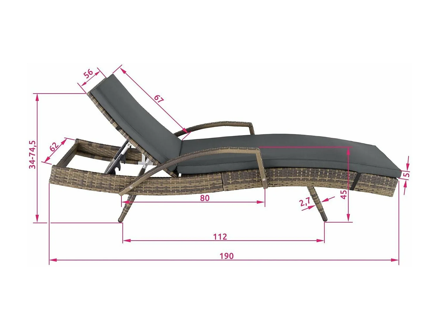 Bain de soleil transat marron 190 x 62 x 74.5 cm 08_0000227