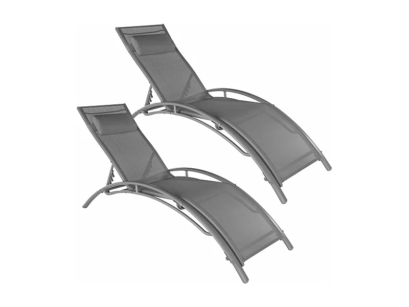 Set di 2 lettini prendisole con cuscino per la testa grigio 2208196