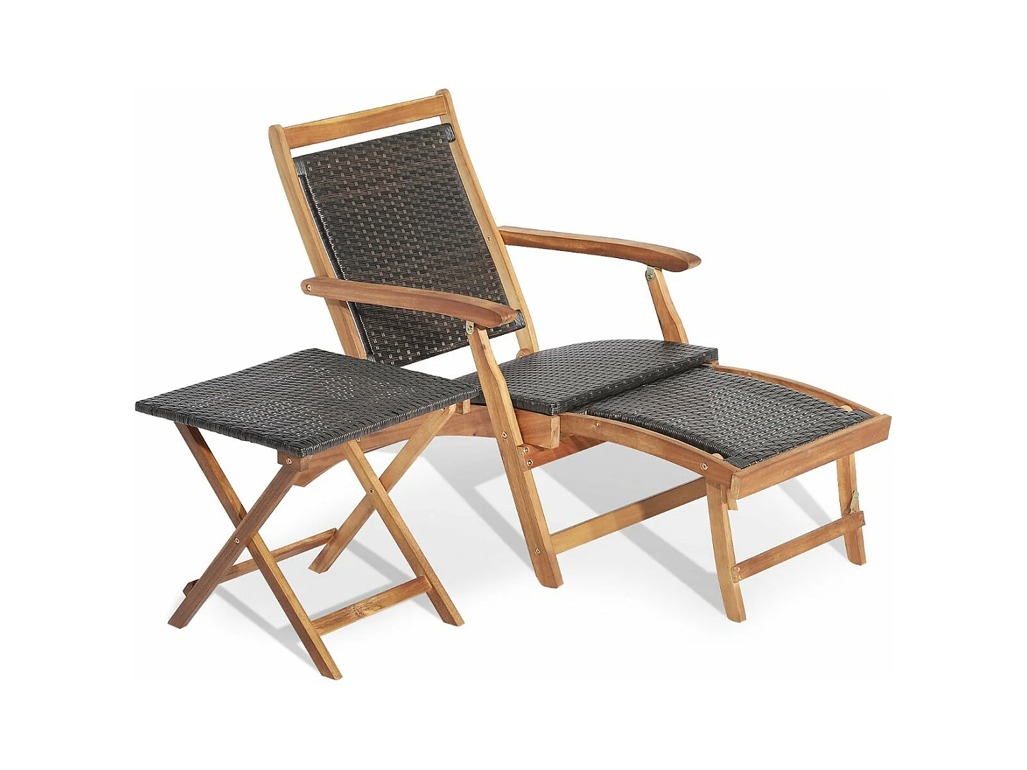 Espreguiçadeira de vime com apoio para os pés retrátil, mesa lateral dobrável e apoios de braços para jardim 20_0008167