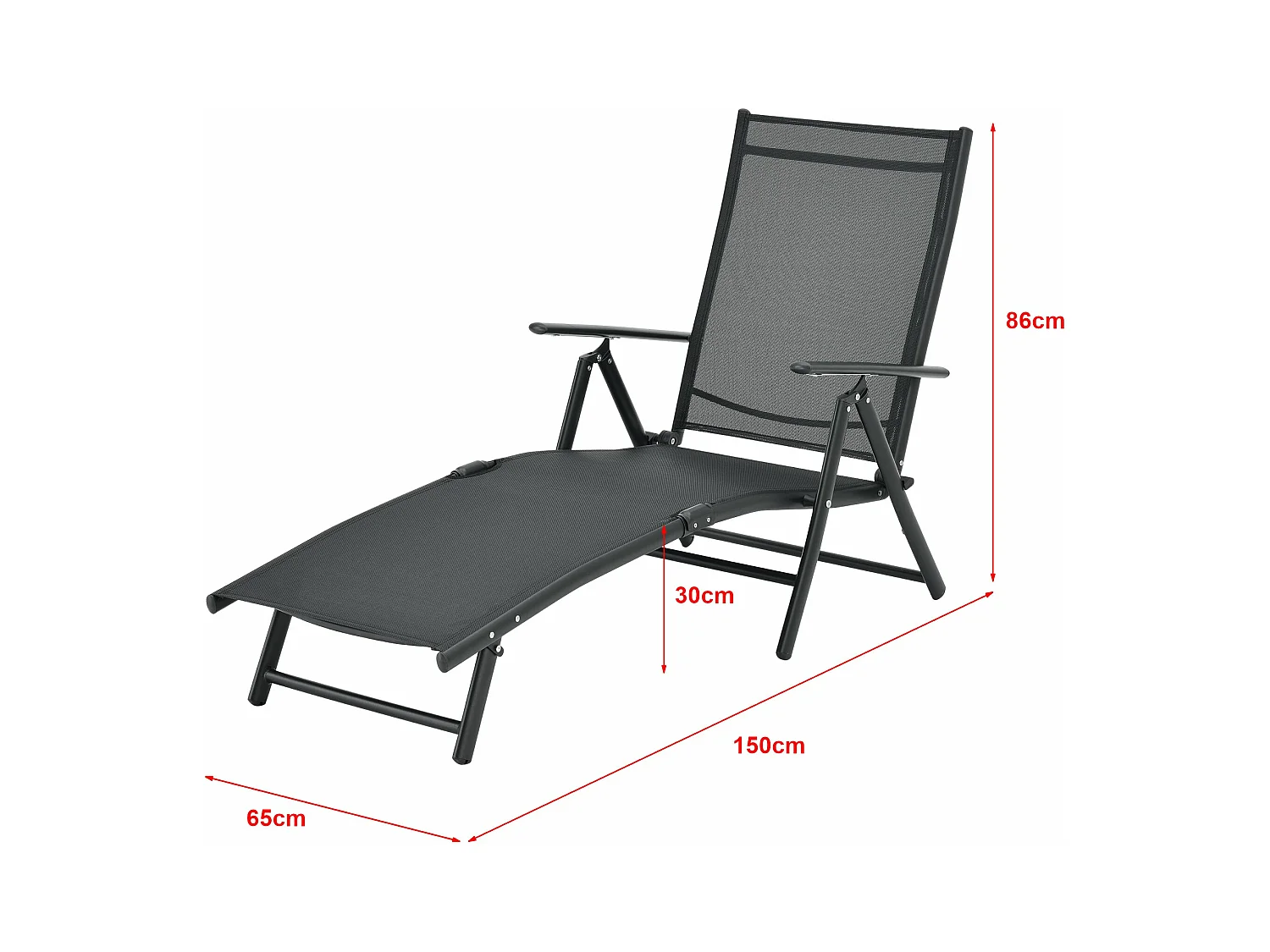 Transat bain de soleil noire 65 x 150 x 86 cm 03_0006406