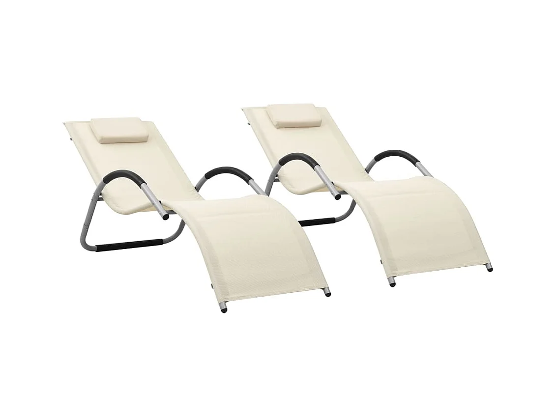 Chaises longues textilène 2 crème 159 x 62 x 67 cm 02_0011962