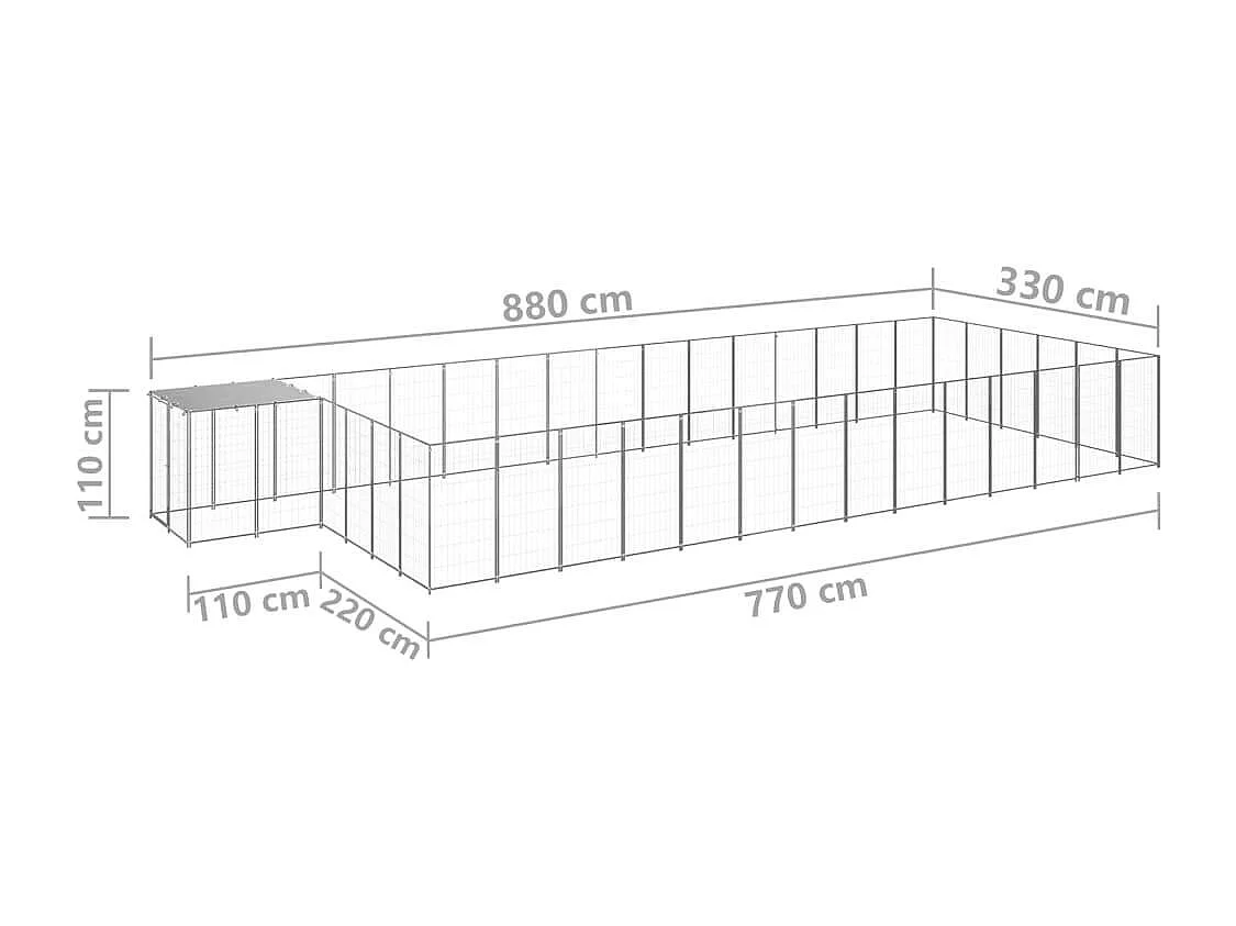Chenil extérieur cage enclos argenté 880 x 330 x 110 cm 02_0000261