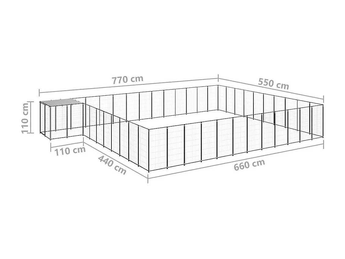 Chenil extérieur cage enclos noire 770 x 550 x 110 cm 02_0000529
