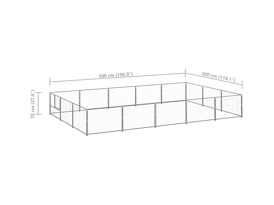 Chenil extérieur cage enclos argenté 500 x 300 x 70 cm 02_0000240
