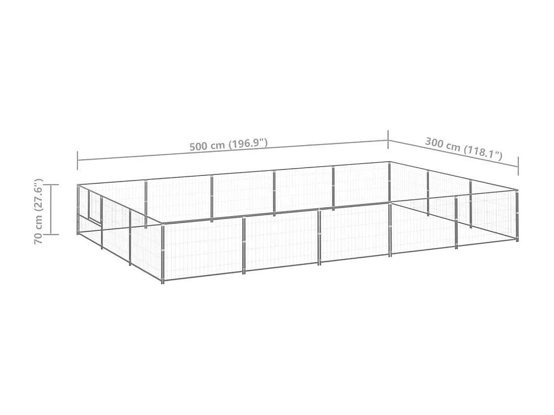 Cuccia da esterno gabbia per cani parco animali argento 15 m² acciaio 02_0000240