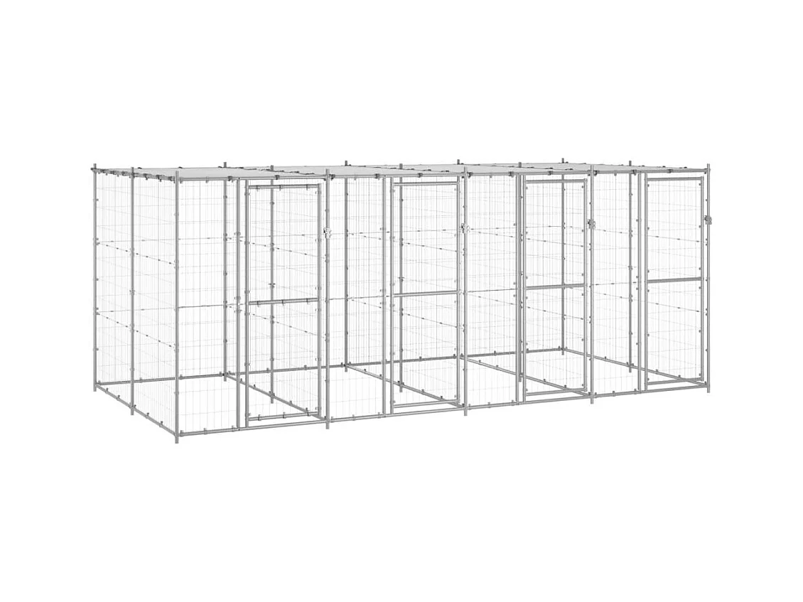 Jaula para caseta de exterior, parque para animales, perro de exterior de acero galvanizado con techo 9,68 m² 02_0000447