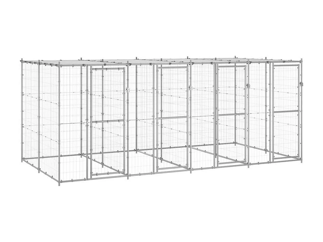 Jaula para caseta de exterior, parque para animales, perro de exterior de acero galvanizado con techo 9,68 m² 02_0000447