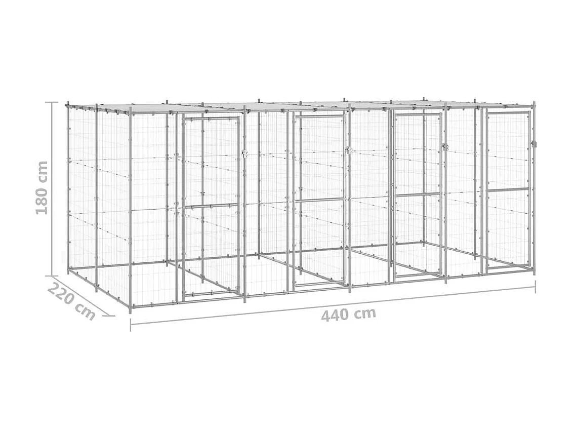 Jaula para caseta de exterior, parque para animales, perro de exterior de acero galvanizado con techo 9,68 m² 02_0000447