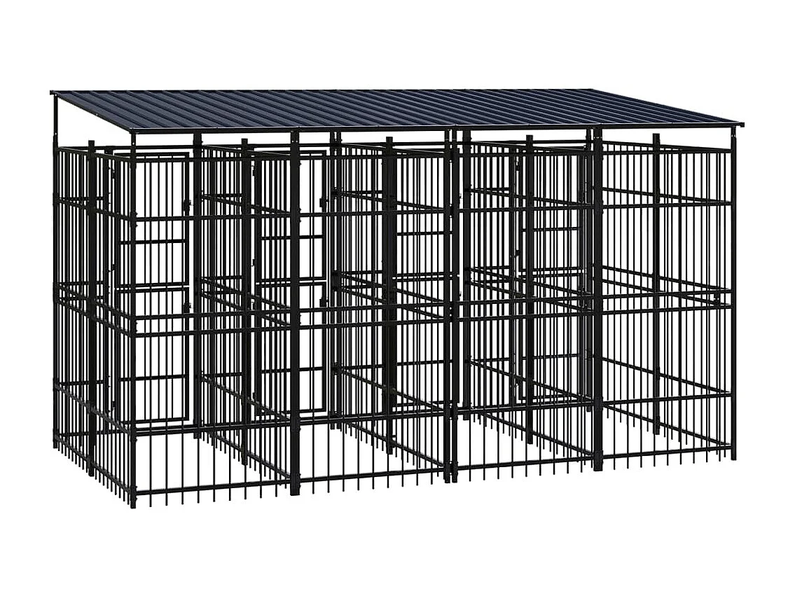 Canil gaiola exterior animal pac com teto para cães aço 7,37 m² preto 02_0041765