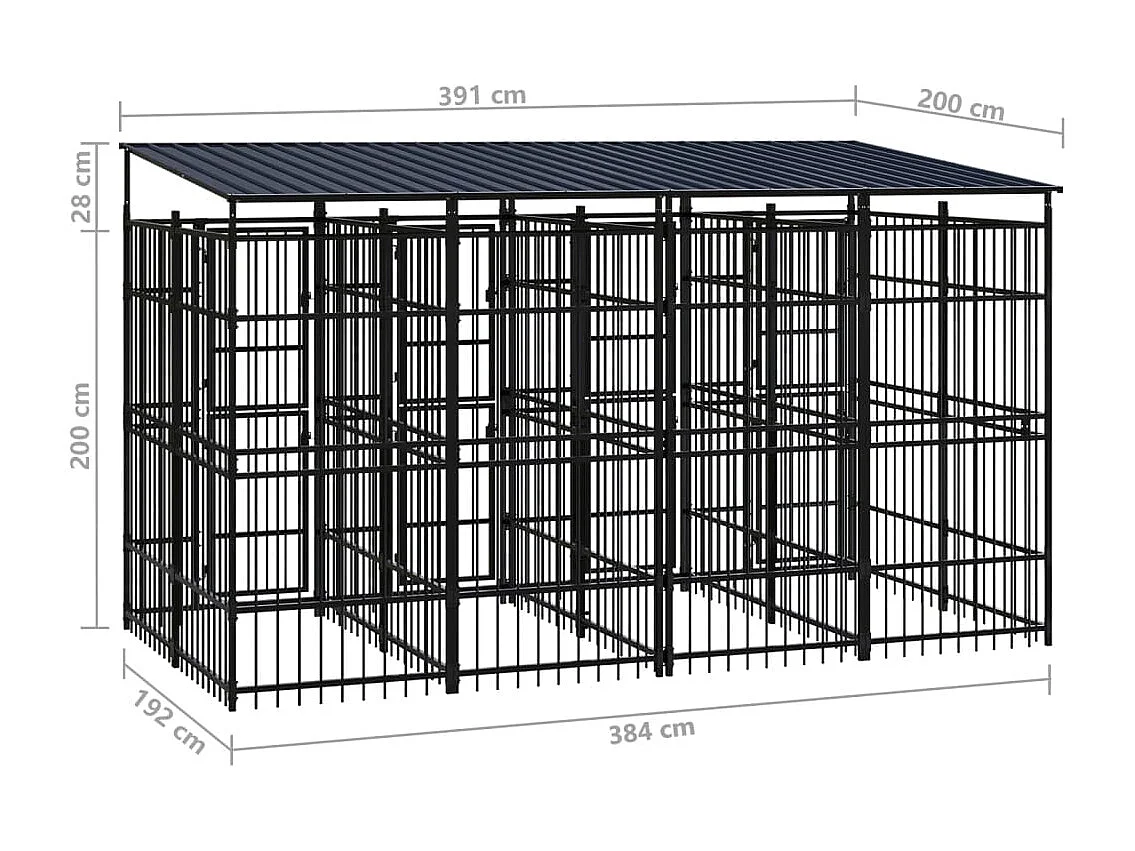 Canil gaiola exterior animal pac com teto para cães aço 7,37 m² preto 02_0041765