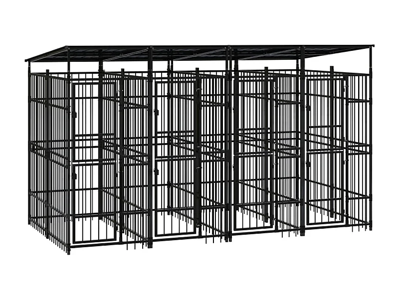Cuccia gabbia per animali da esterno pac con tetto per cani in acciaio 7,37 m² nero 02_0041765