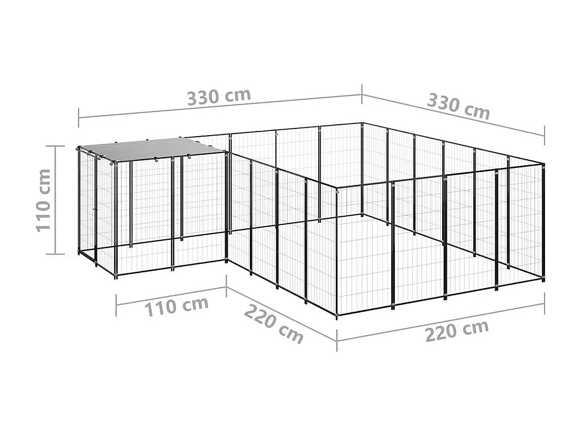 Cuccia da esterno gabbia per cani parco animali 8,47 m² 110 cm acciaio nero 02_0000559