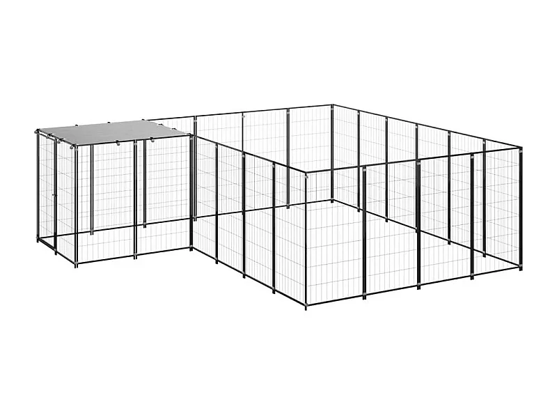 Caseta exterior para jaula, parque para animales y perros, 8,47 m², 110 cm, acero negro 02_0000559