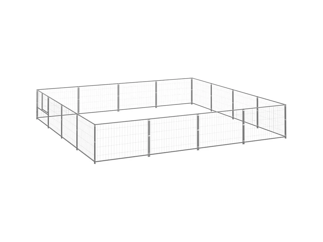 Cuccia da esterno gabbia per cani parco animali argento 16 m² acciaio 02_0000244