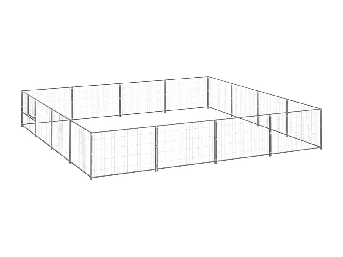 Jaula para perrera exterior, parque para mascotas, perro, plata, 16 m², acero 02_0000244