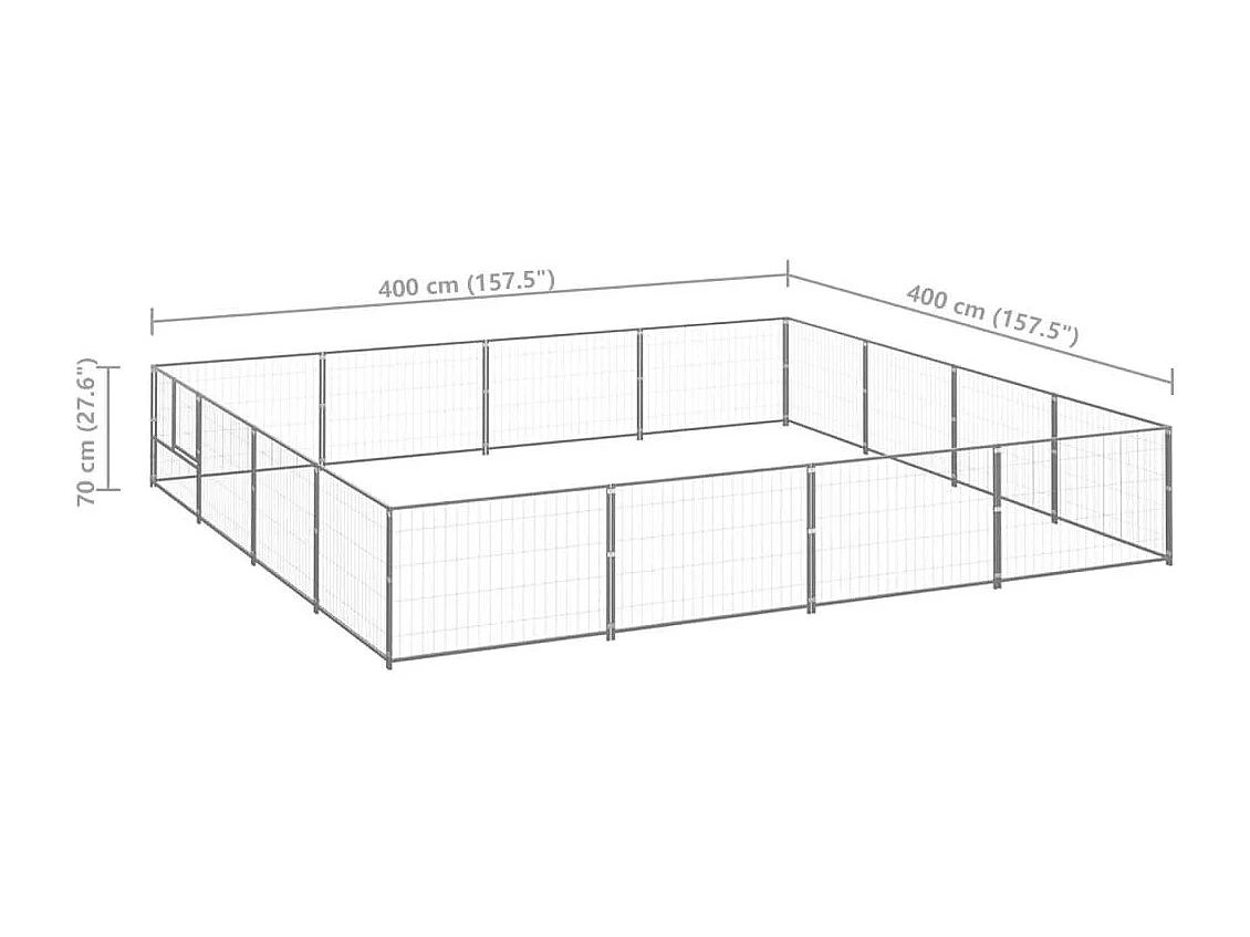 Jaula para perrera exterior, parque para mascotas, perro, plata, 16 m², acero 02_0000244