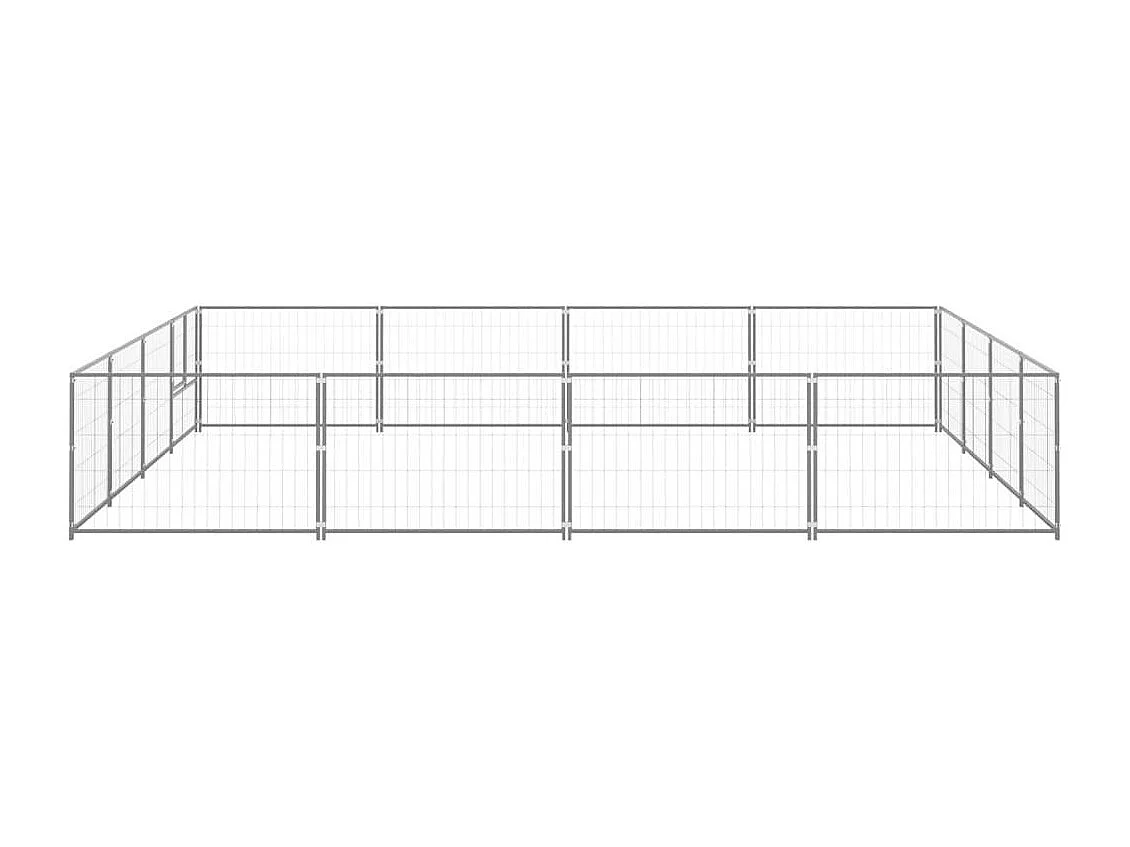 Jaula para perrera exterior, parque para mascotas, perro, plata, 16 m², acero 02_0000244