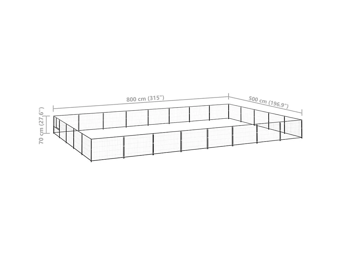 Chenil extérieur cage enclos noire 800 x 500 x 70 cm 02_0000535